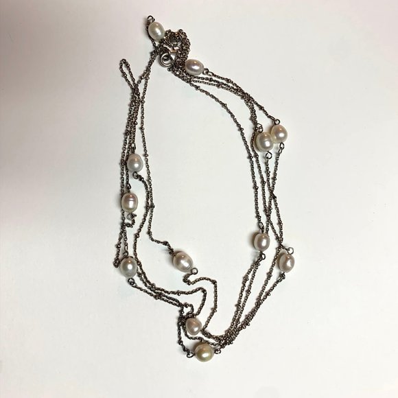 925 STER. & FRESHWATER PEARL 62" NECKLACE 💝 - Picture 2 of 8